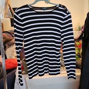 Ralph Lauren's Black White Stripped Long Sleeve Woman's Top Size Large